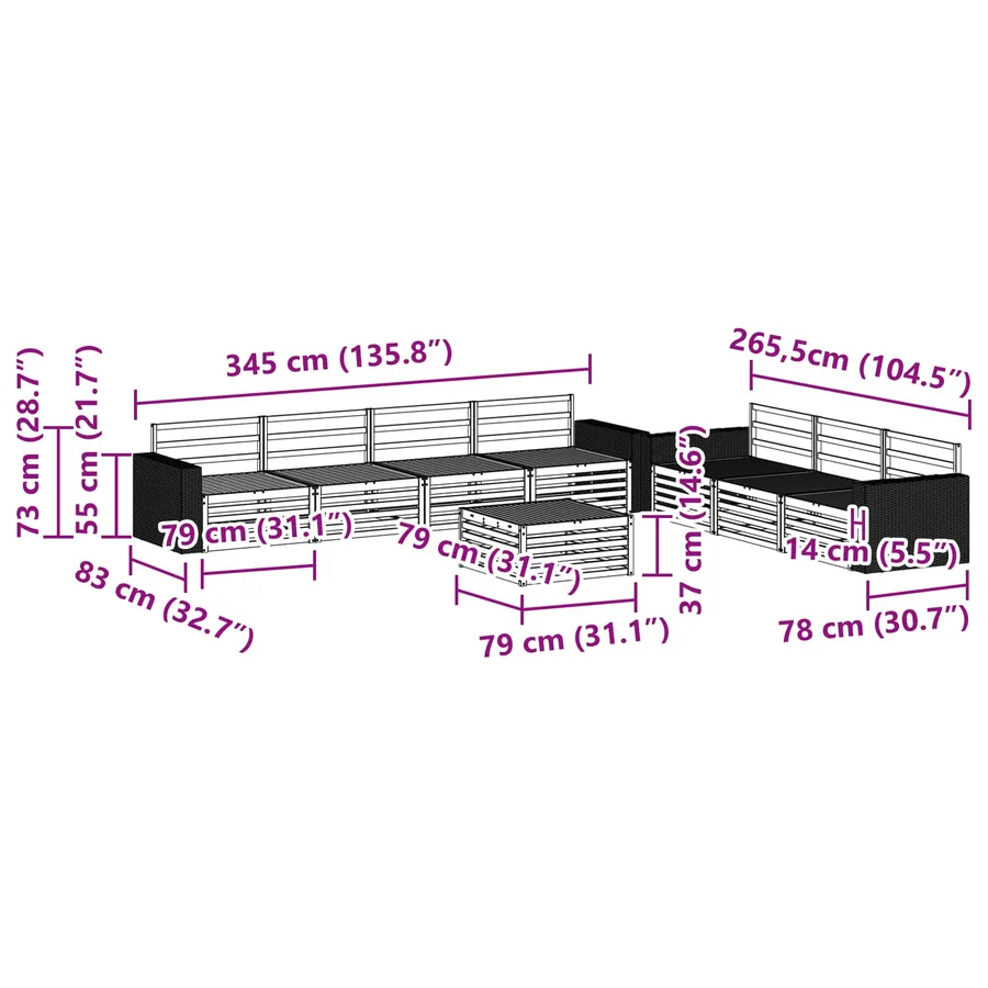 Ensemble de canapés d'extérieur 8 pcs Naturel 79 x 79 x 37 cm - 8