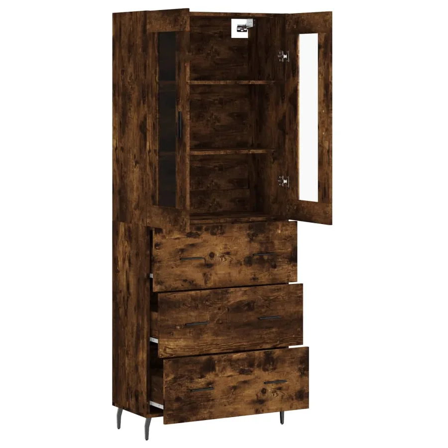 Buffet haut Chêne fumé 69,5x34x180 cm Bois d'ingénierie - 4
