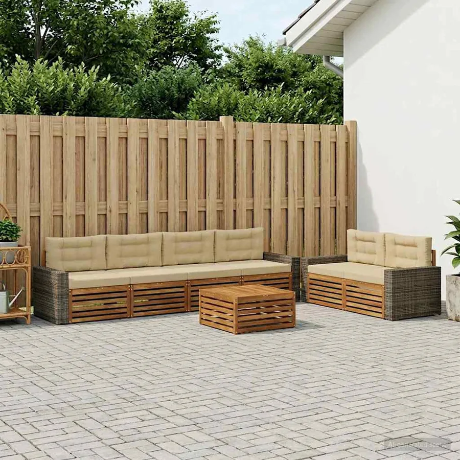 Ensemble de canapés d'extérieur 7 pcs Naturel et Beige