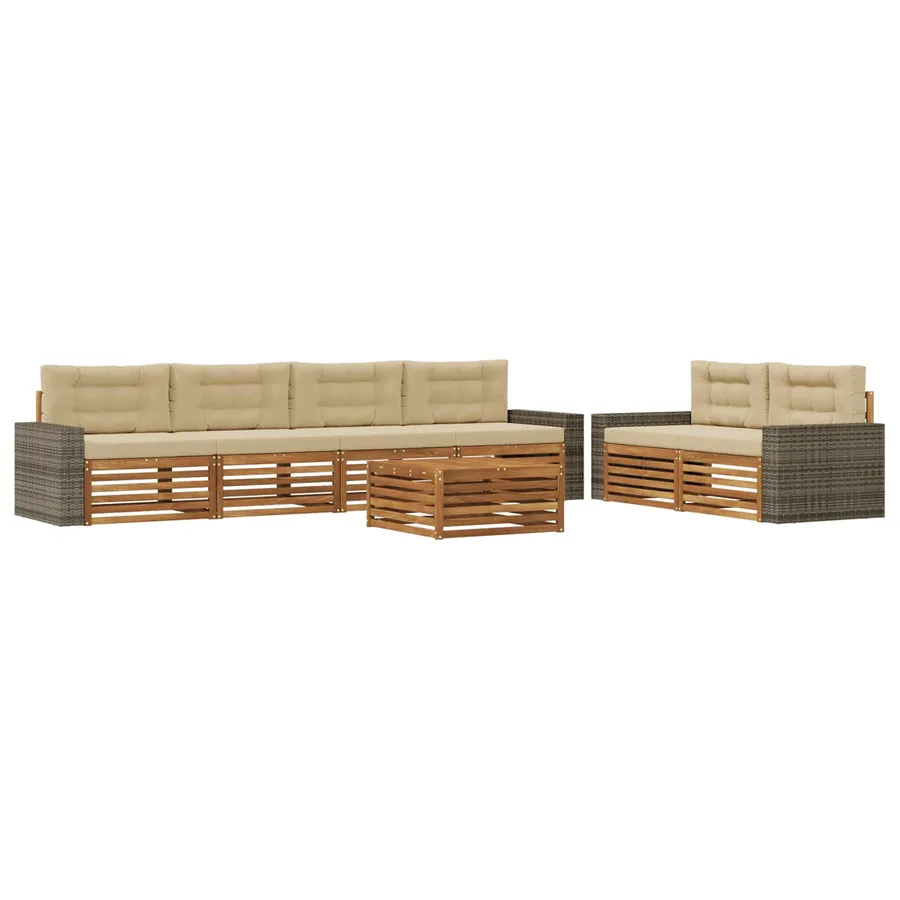 Ensemble de canapés d'extérieur 7 pcs Naturel et Beige - 2