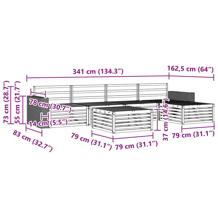 Ensemble de canapés d'extérieur 6 pcs Naturel 79 x 79 x 37 cm - 8