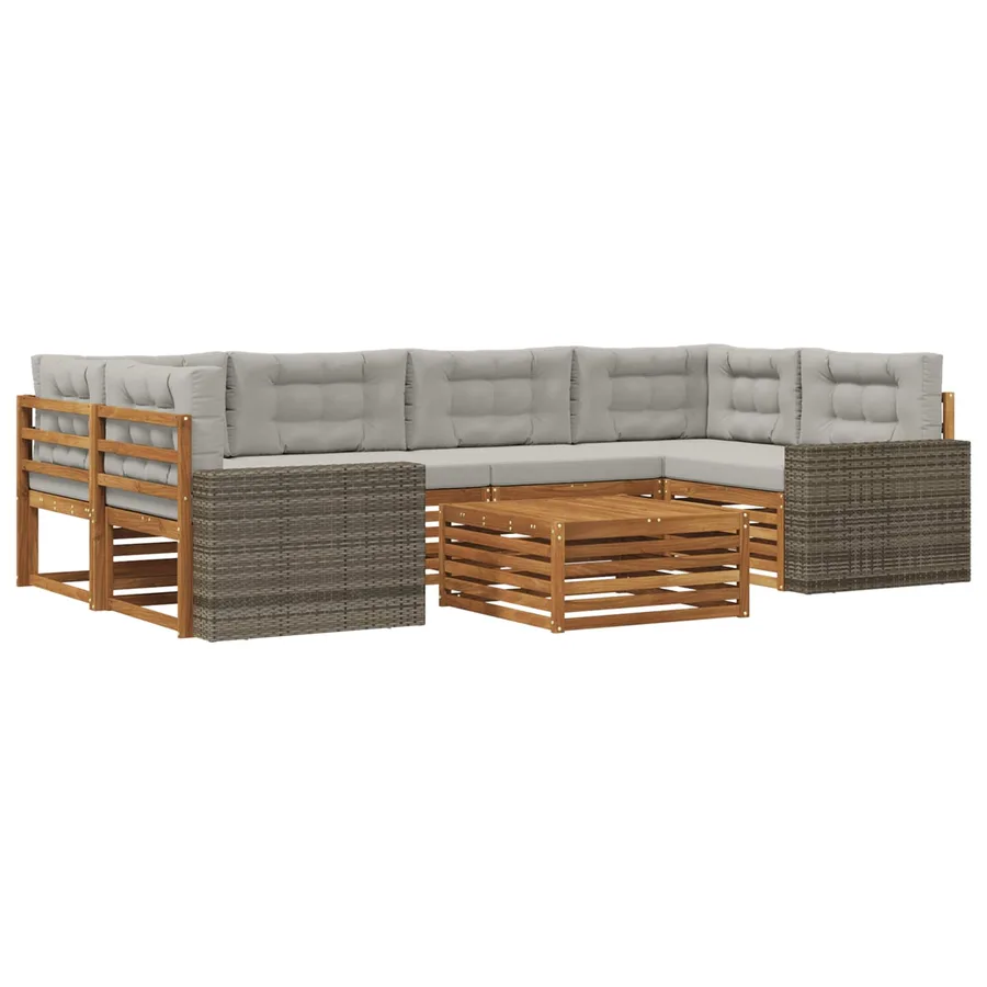 Ensemble de canapés d'extérieur 7 pcs Naturel et gris clair - 2