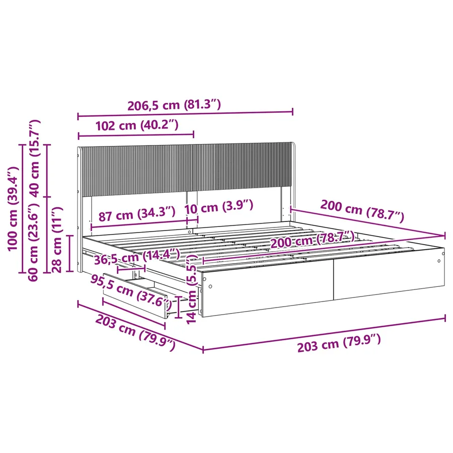 Cadre de lit avec rangement et tête de lit 2 pc - 12