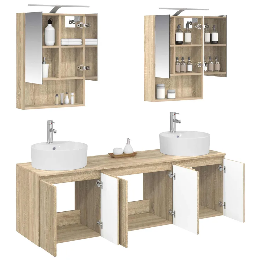 Ensemble d'armoire de salle de bain 5 pcs Chêne Sonoma - 3