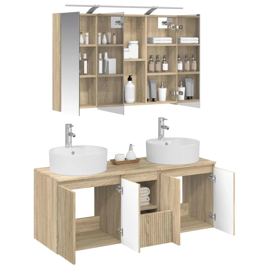 Ensemble d'armoire de salle de bain 4 pcs Chêne Sonoma - 3