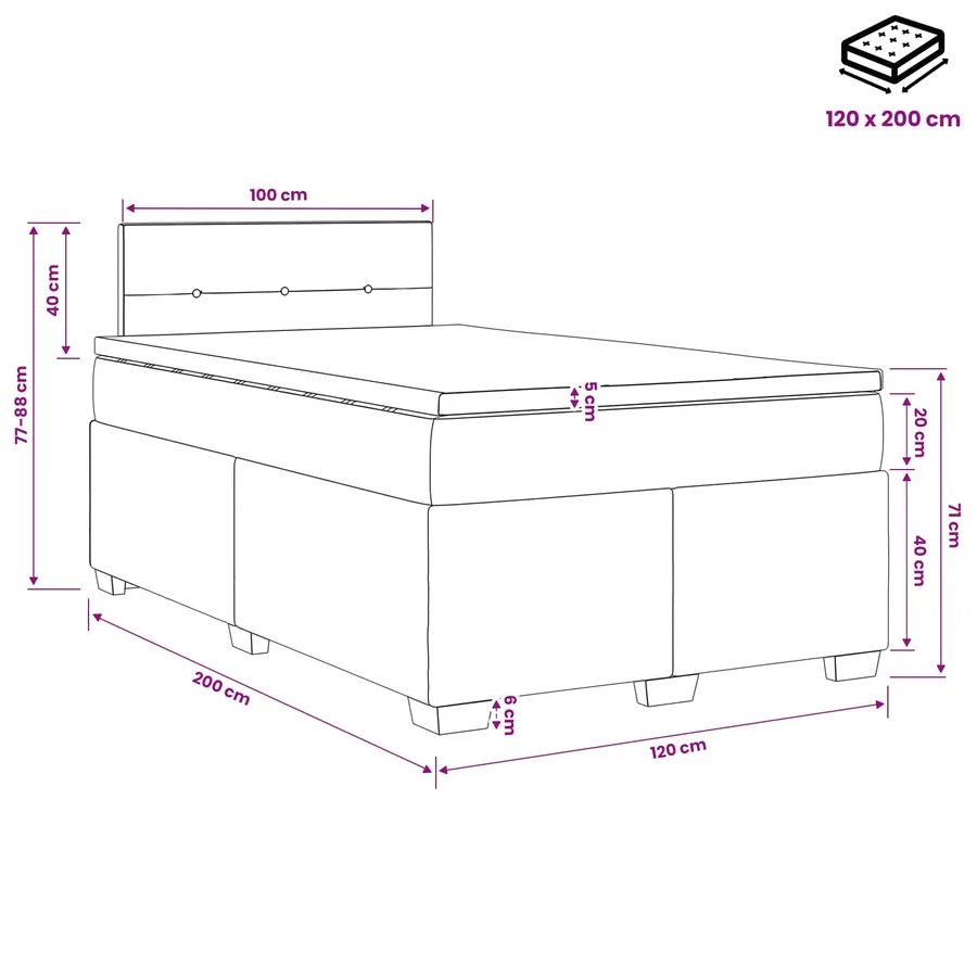 Lit boxspring avec matelas Noir 120 x 200 cm Velours - 10