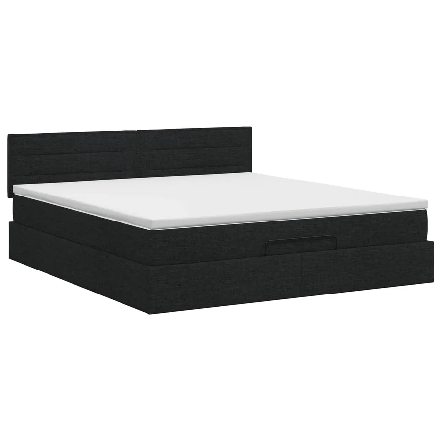Lit ottoman avec matelas Noir 180 x 200 cm Tissu - 7