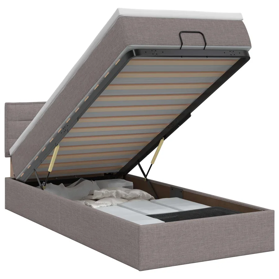 Lit ottoman avec matelas Taupe 90 x 200 cm Tissu