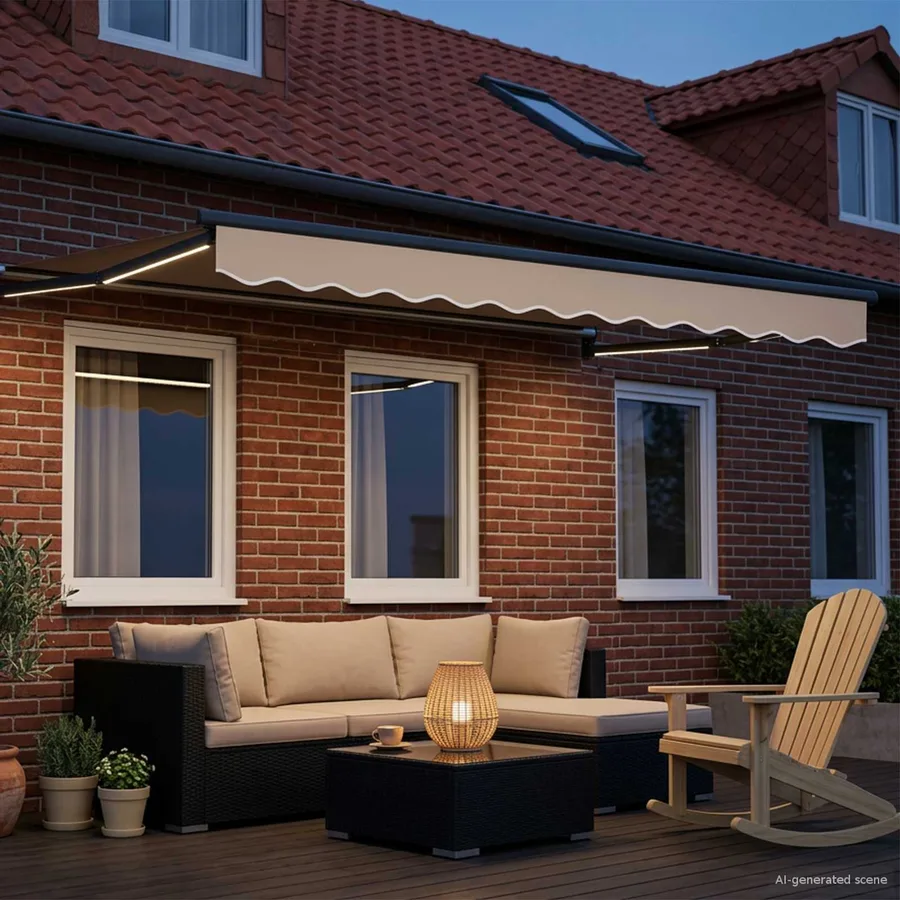 Store rétractable manuel avec LEDs Beige et Anthracite 3 x 2 m - 3