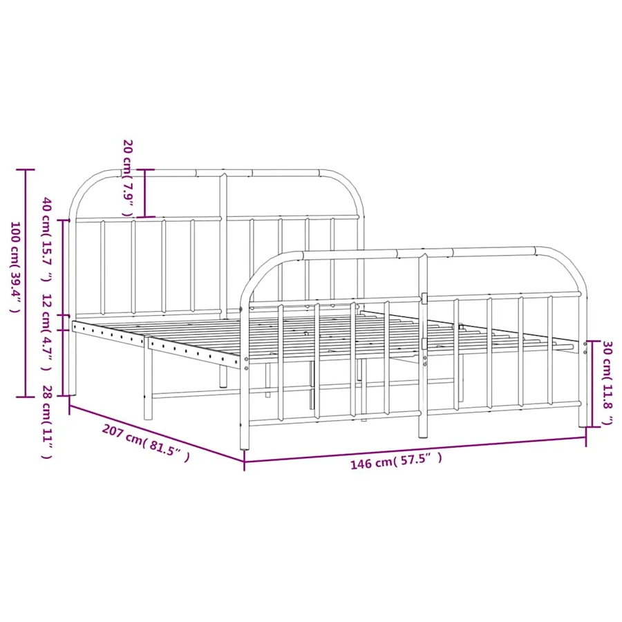 Cadre de lit métal sans matelas et pied de lit blanc 140x200 cm - 10