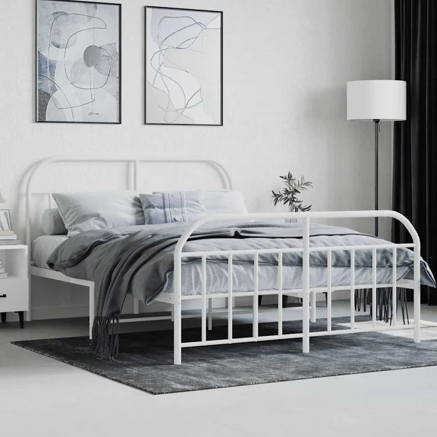 Cadre de lit métal sans matelas et pied de lit blanc 140x200 cm - 4
