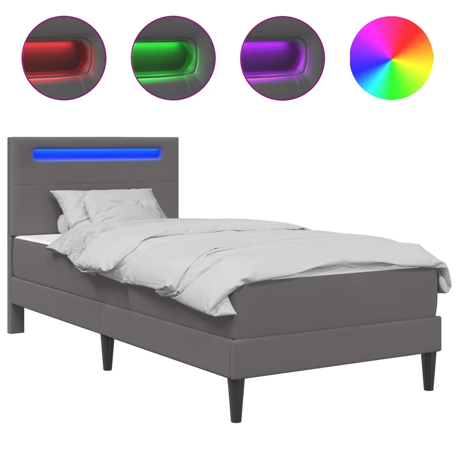 Cadre de lit avec bandes LED Gris 100 x 200 cm Simili cuir - 2