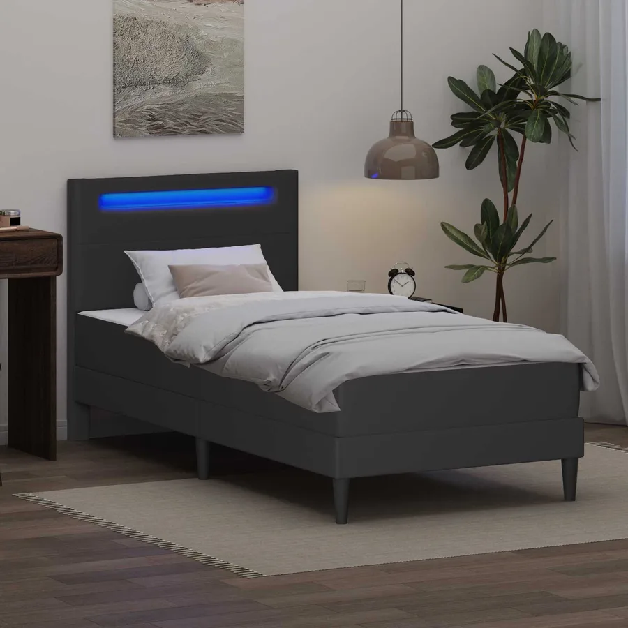 Cadre de lit avec bandes LED Gris 100 x 200 cm Simili cuir - 4