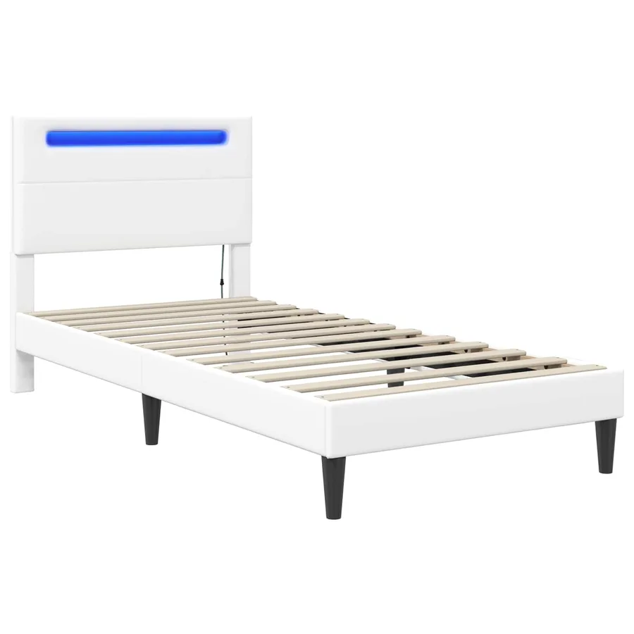 Cadre de lit avec bandes LED Blanc 90 x 200 cm Simili cuir - 5