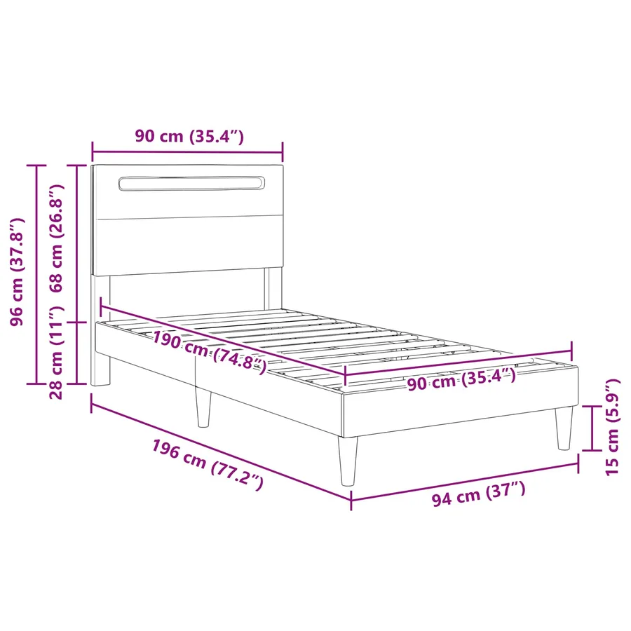 Cadre de lit avec bandes LED Noir 90 x 190 cm Simili cuir - 12