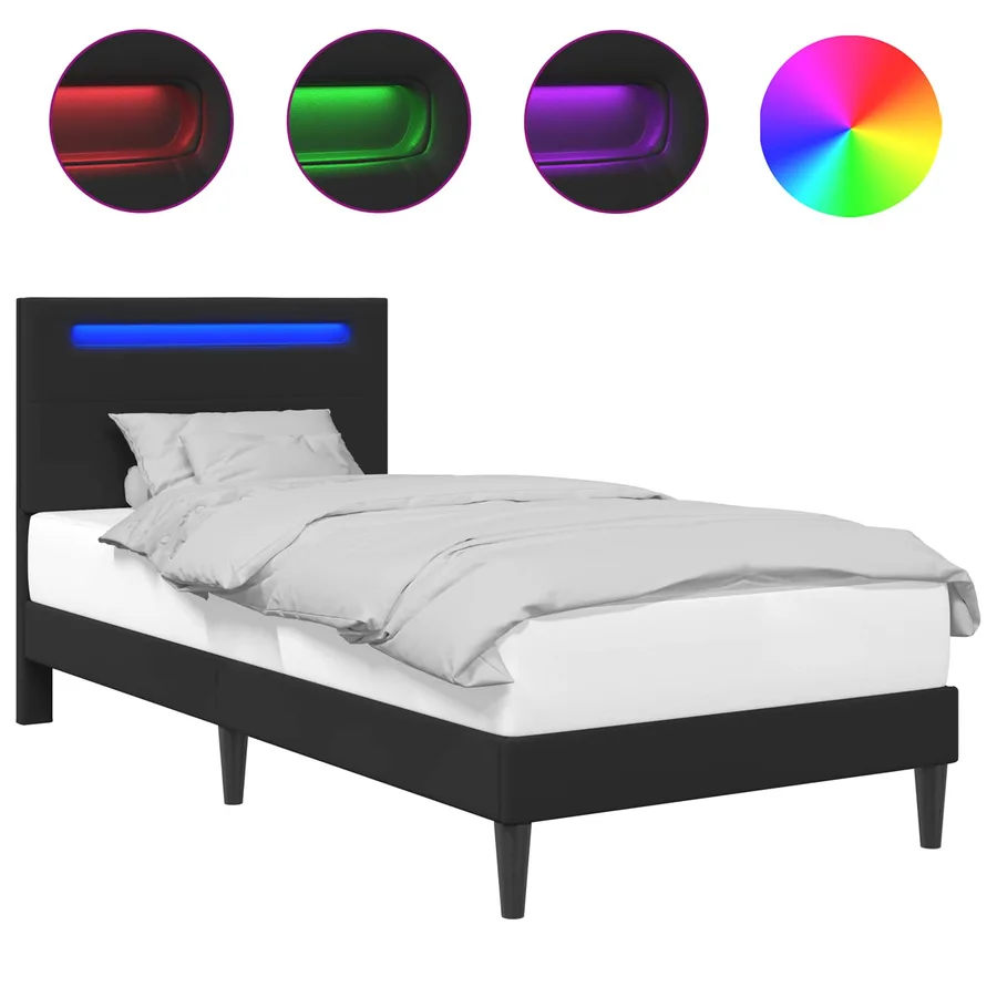 Cadre de lit avec bandes LED Noir 90 x 190 cm Simili cuir - 2