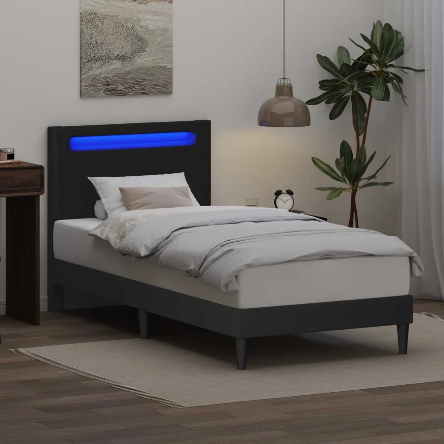 Cadre de lit avec bandes LED Noir 90 x 190 cm Simili cuir - 4
