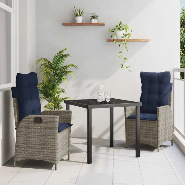 Ensemble de salle à manger pour jardin 3 pcs Gris et Noir Rotin