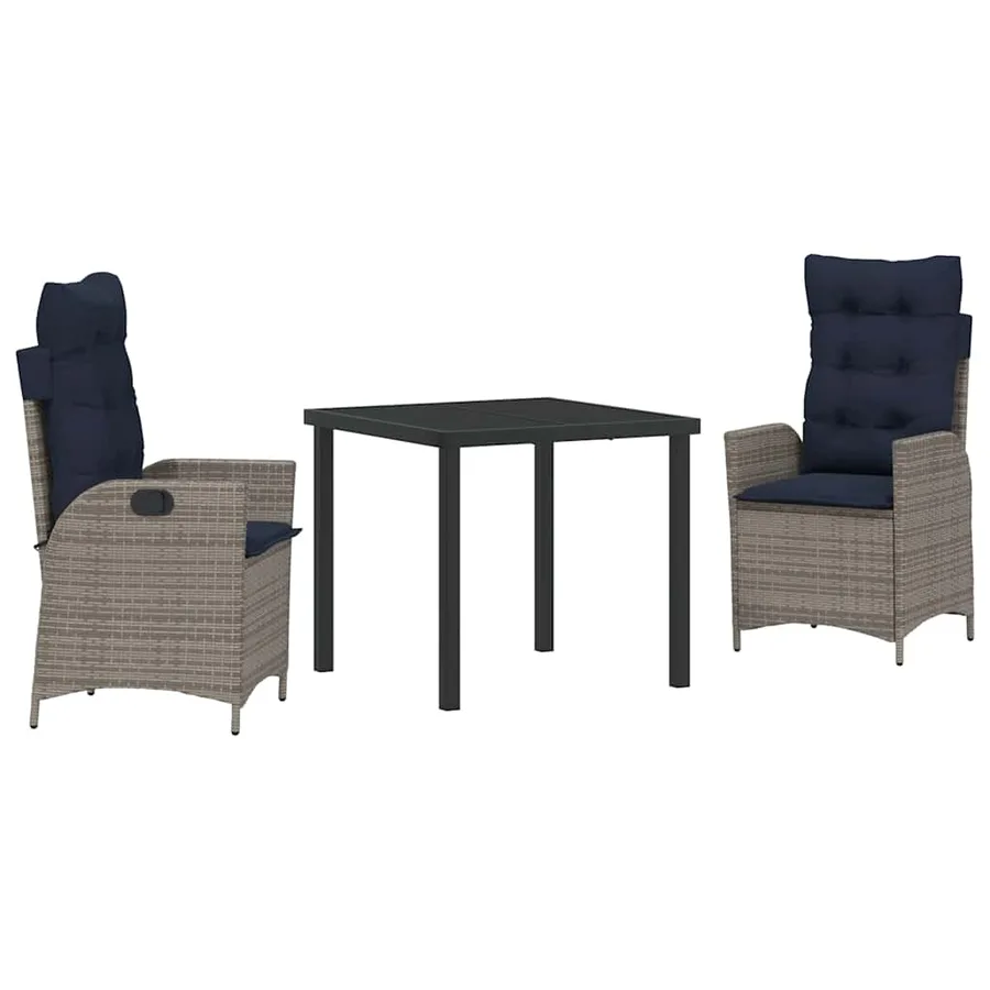 Ensemble de salle à manger pour jardin 3 pcs Gris et Noir Rotin - 2