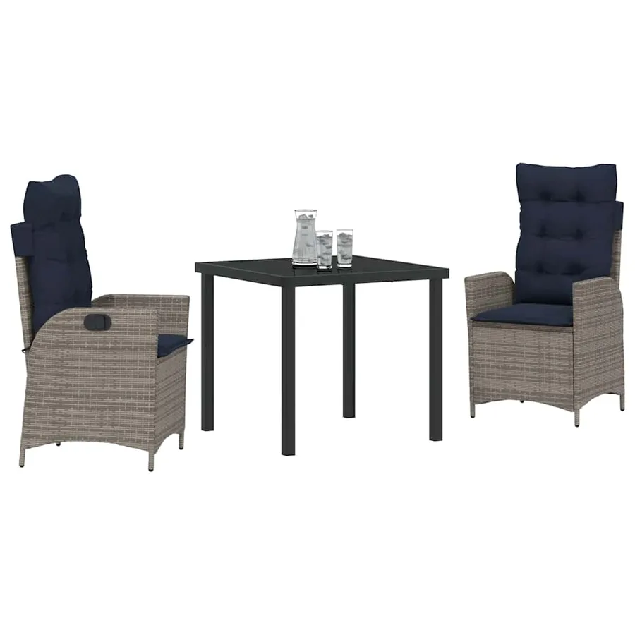 Ensemble de salle à manger pour jardin 3 pcs Gris et Noir Rotin - 3