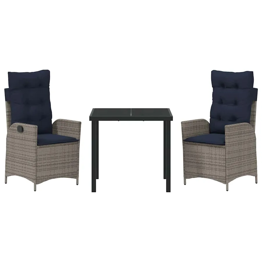 Ensemble de salle à manger pour jardin 3 pcs Gris et Noir Rotin - 7
