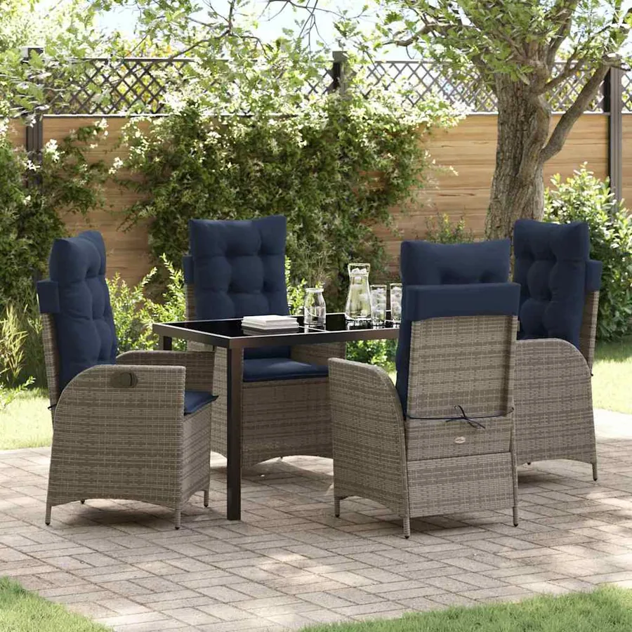 Ensemble de salle à manger pour jardin 5 pcs Gris et Noir Rotin