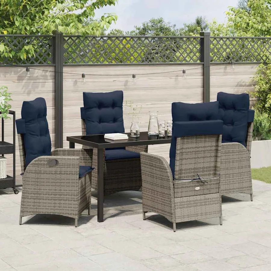 Ensemble de salle à manger pour jardin 5 pcs Gris et Noir Rotin - 4