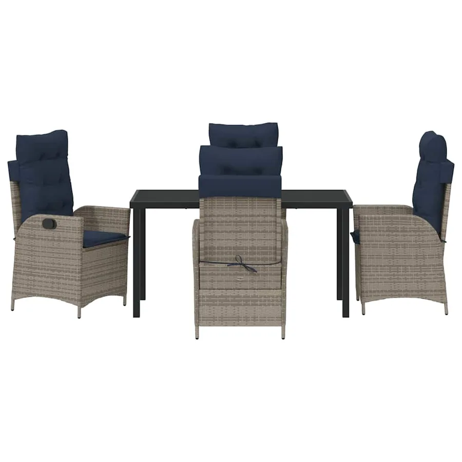 Ensemble de salle à manger pour jardin 5 pcs Gris et Noir Rotin - 7