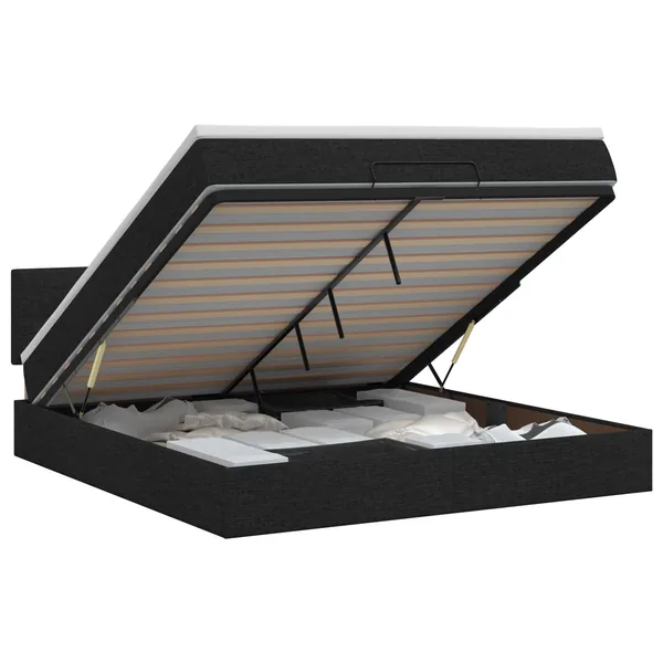 Lit ottoman avec matelas Noir 140 x 200 cm Tissu