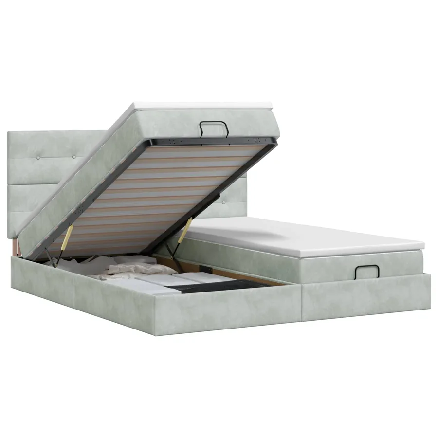 Lit ottoman avec matelas 2 pc Gris clair Velours