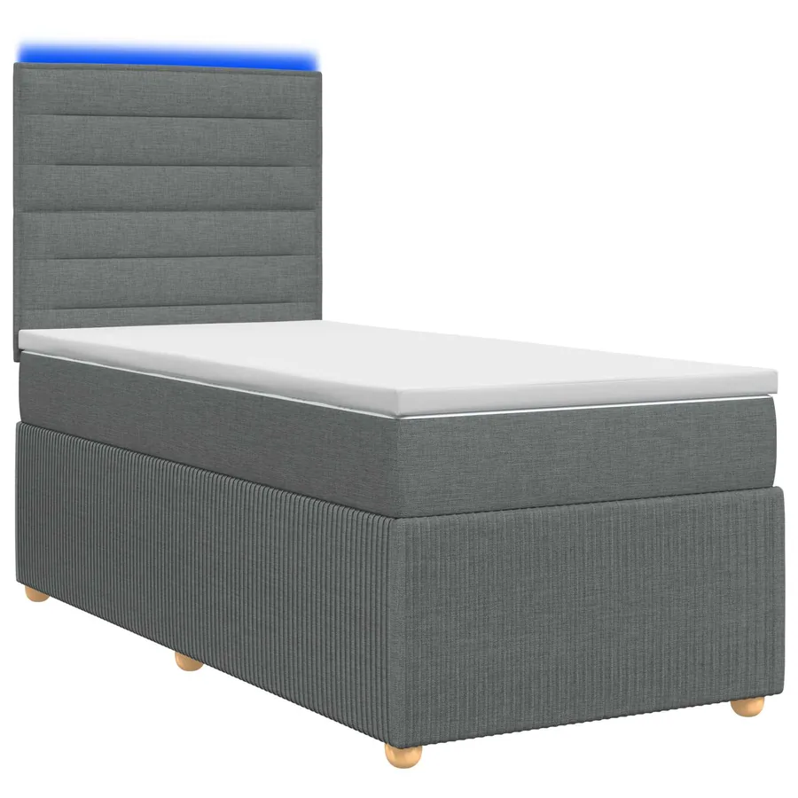 Lit boxspring LED avec matelas Gris foncé 90 x 190 cm Tissu