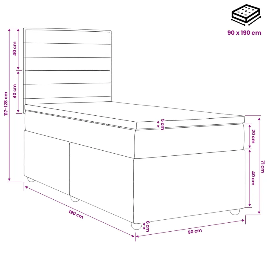 Lit boxspring LED avec matelas Gris foncé 90 x 190 cm Tissu - 11