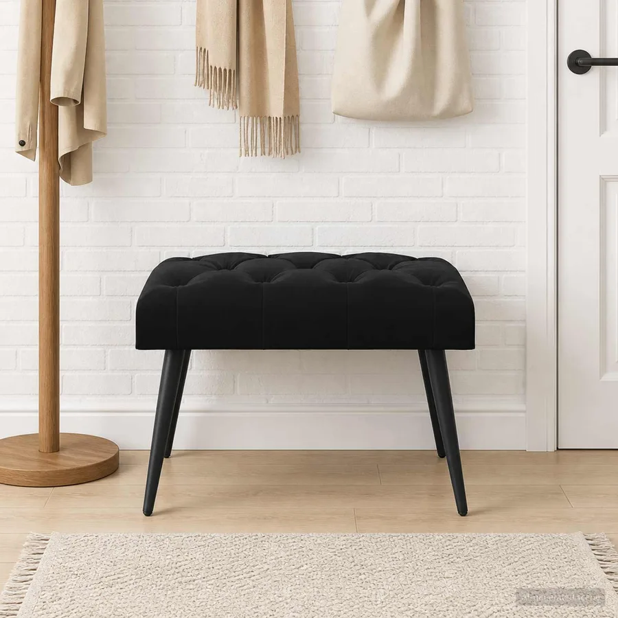 Banc avec capitonnage bouton Noir 60 x 40 x 45 cm Velours - 4