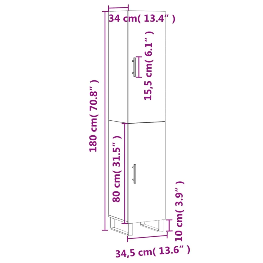 Buffet haut Sonoma gris 34,5x34x180 cm Bois d'ingénierie - 13