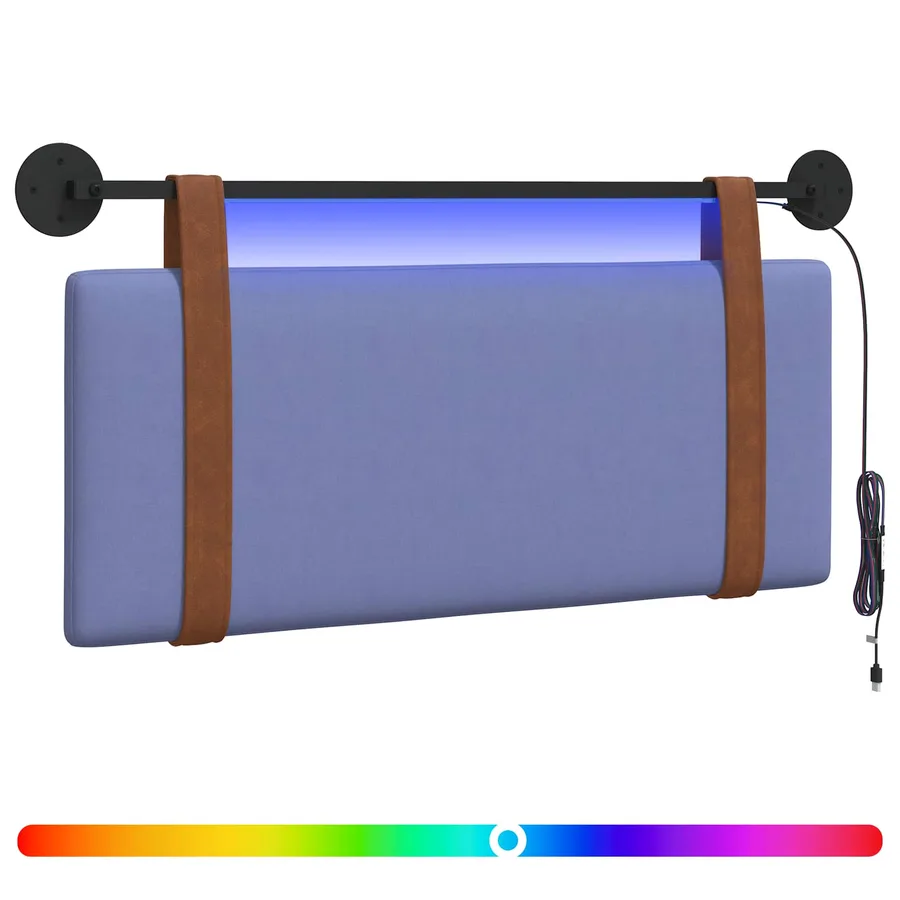 Tête de lit suspendue Avec lumière LED Bleu denim PU antique - 2