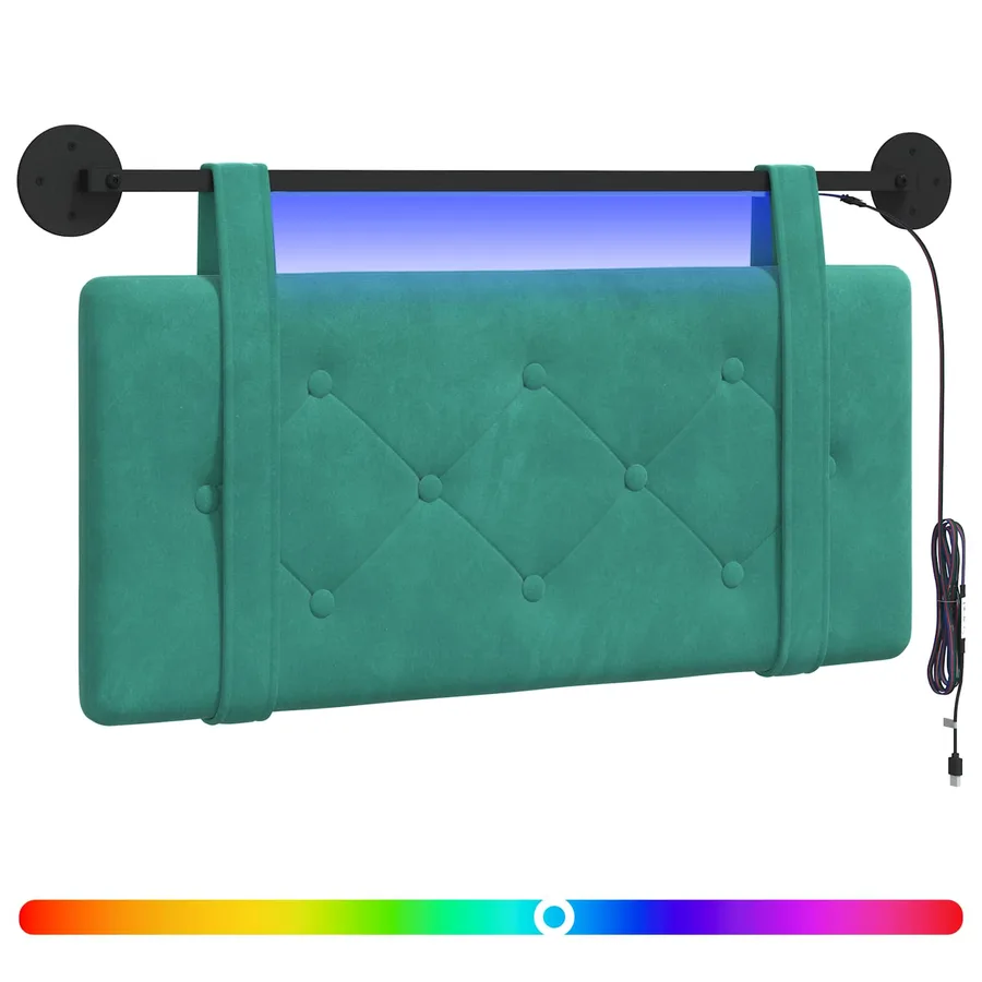 Tête de lit suspendue Avec lumière LED Turquoise Velours - 2