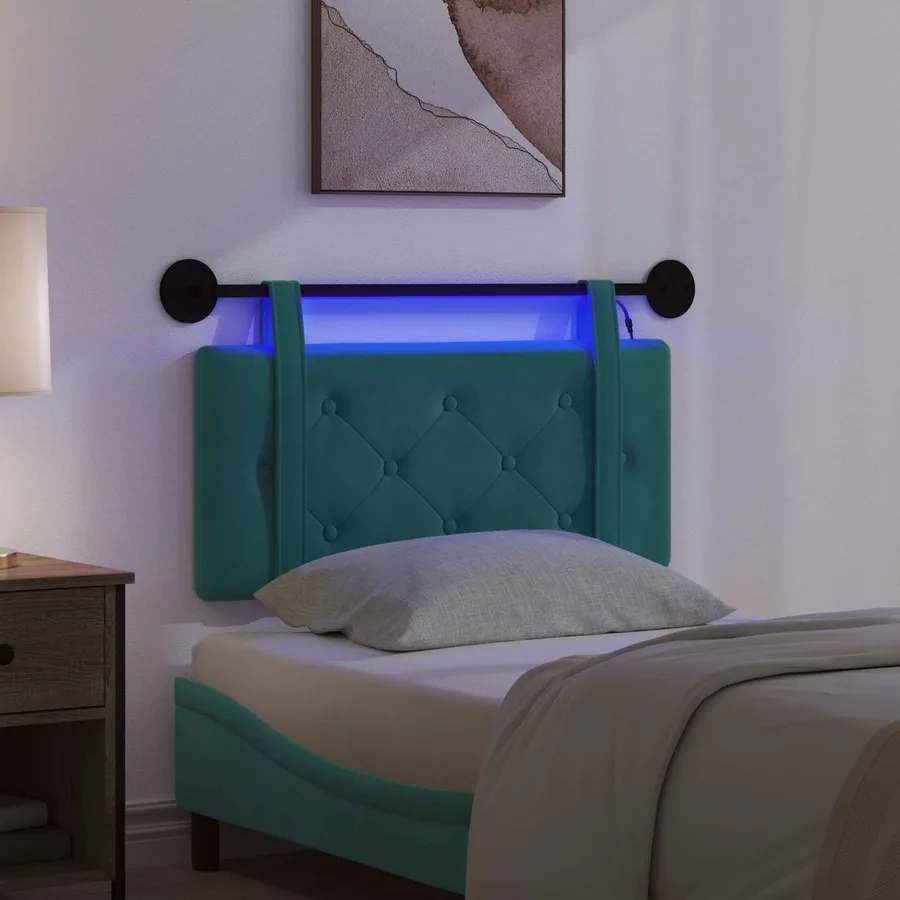 Tête de lit suspendue Avec lumière LED Turquoise Velours - 5