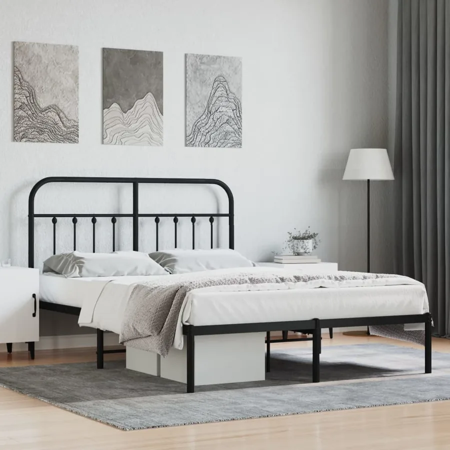 Cadre de lit métal sans matelas avec tête de lit noir 140x190cm
