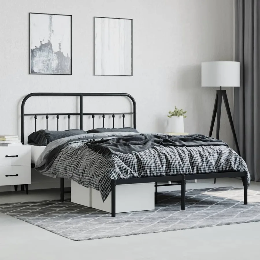 Cadre de lit métal sans matelas avec tête de lit noir 140x190cm - 4
