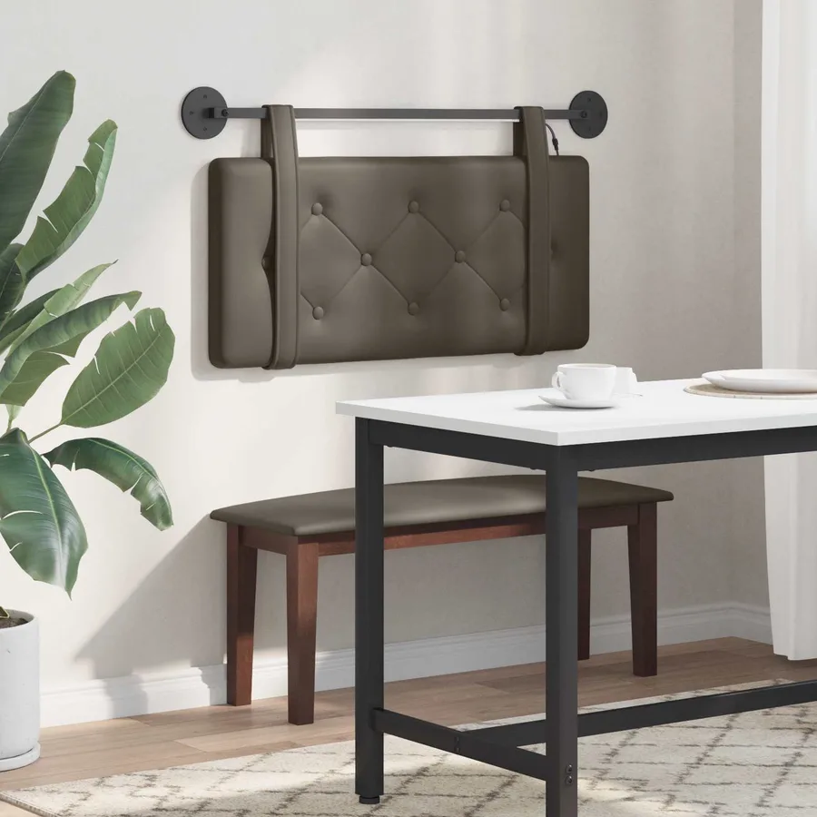 Tête de lit suspendue Avec lumière LED Gris Simili cuir - 4