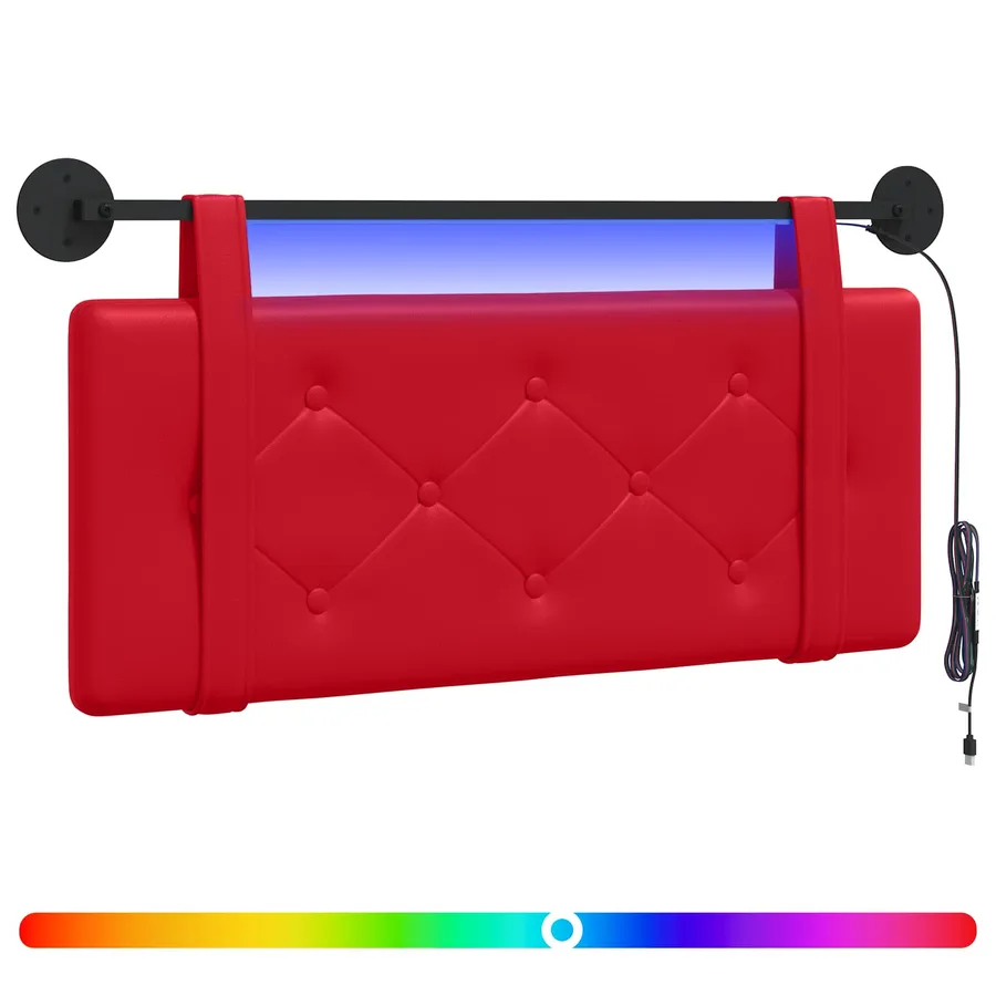 Tête de lit suspendue Avec lumière LED Rouge Simili cuir - 2