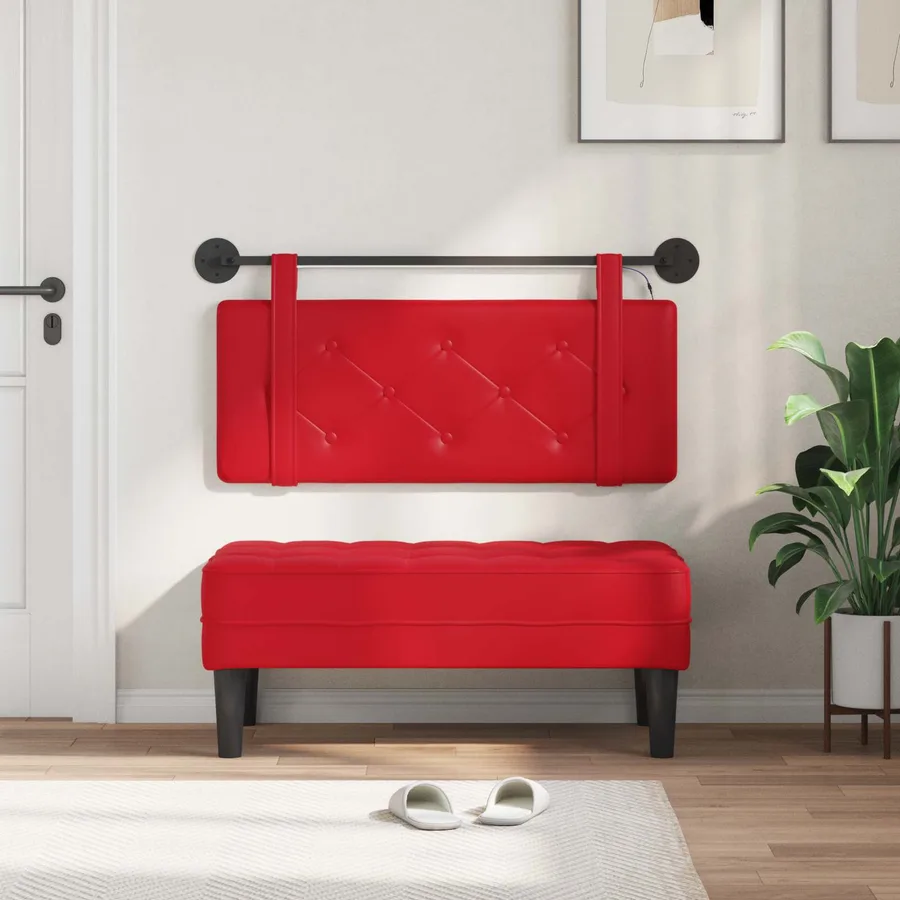 Tête de lit suspendue Avec lumière LED Rouge Simili cuir - 3