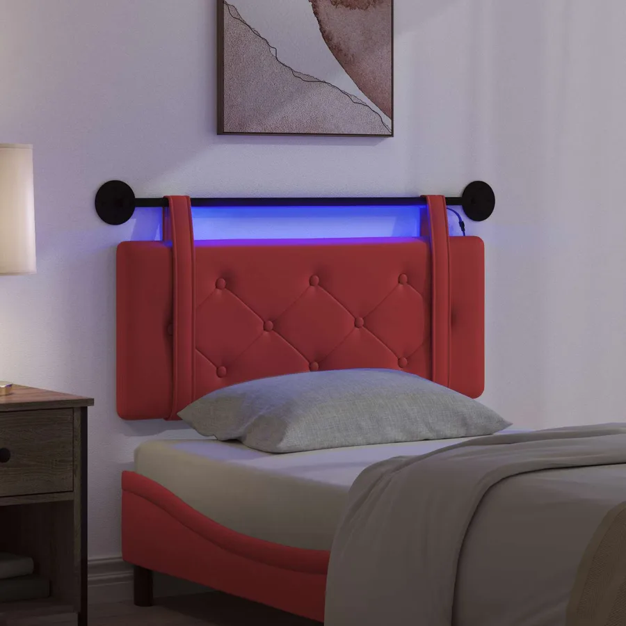 Tête de lit suspendue Avec lumière LED Rouge Simili cuir - 5