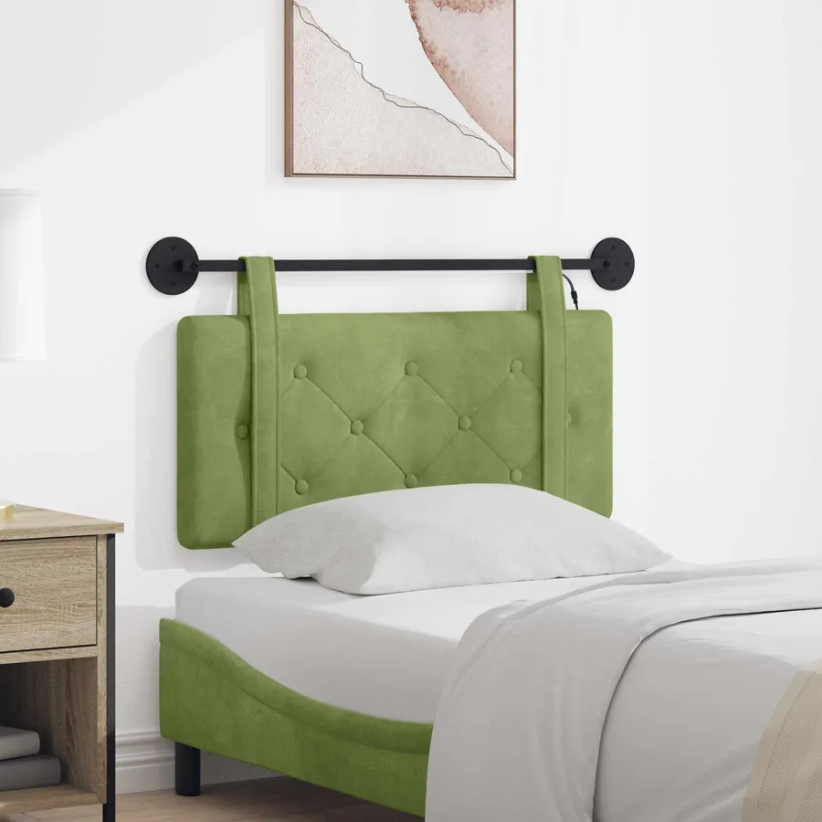 Tête de lit suspendue Avec lumière LED Vert clair Velours