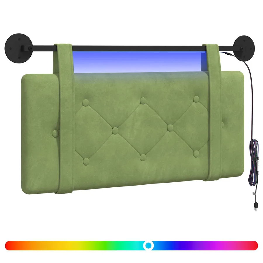 Tête de lit suspendue Avec lumière LED Vert clair Velours - 2