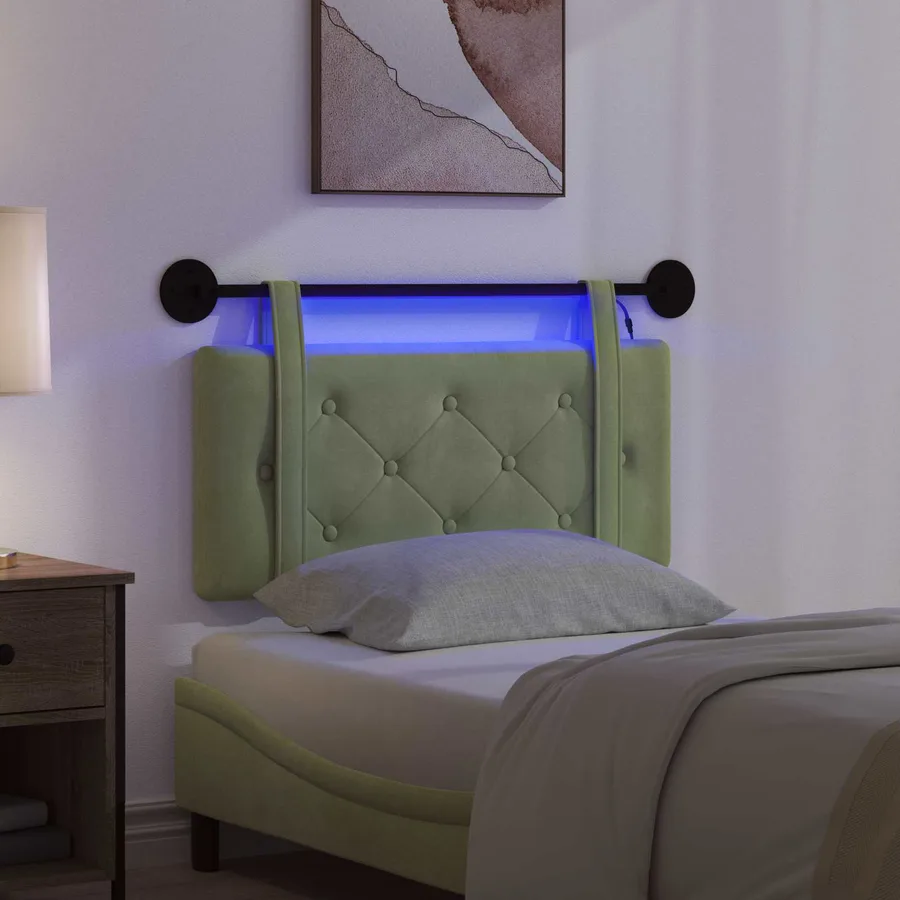 Tête de lit suspendue Avec lumière LED Vert clair Velours - 5