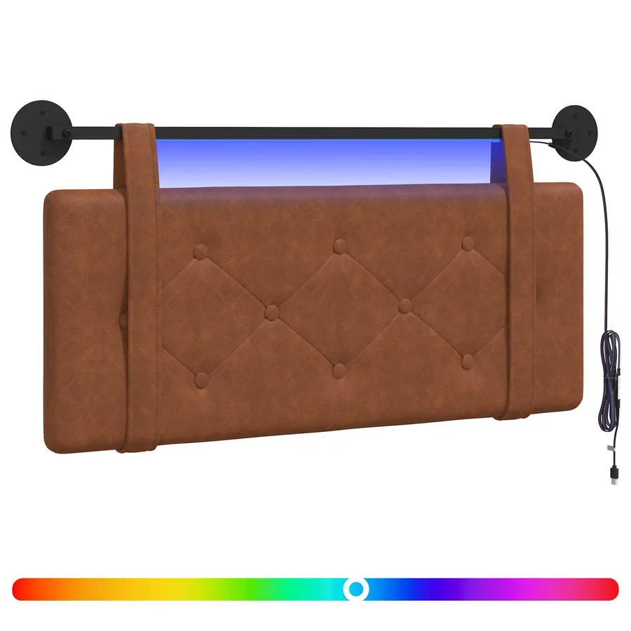 Tête de lit suspendue Avec lumière LED Marron PU antique - 2