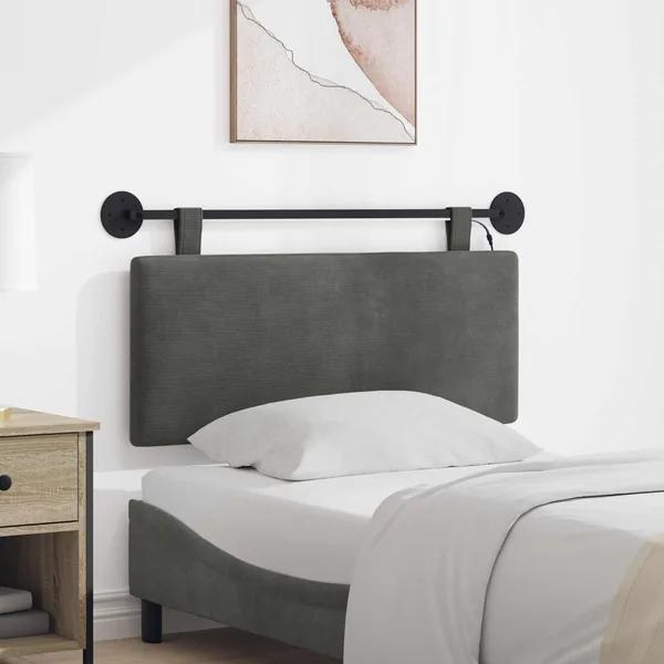 Tête de lit suspendue Gris foncé Tissu en velours côtelé