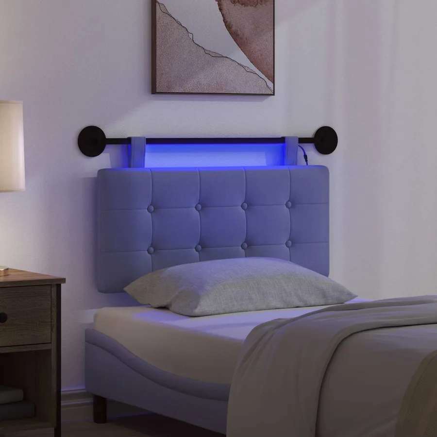 Tête de lit suspendue Avec lumière LED Bleu denim Tissu - 5