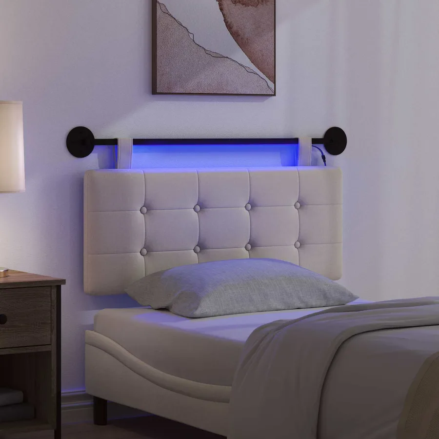 Tête de lit suspendue Avec lumière LED Crème Tissu - 5
